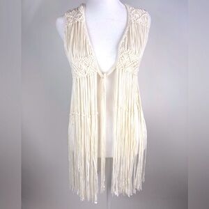 NEW Boho Cream Fringe Crochet Vest